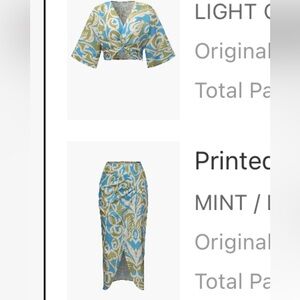 Micas Blue and Green Printed Two-Piece Set Size Large Never Worn